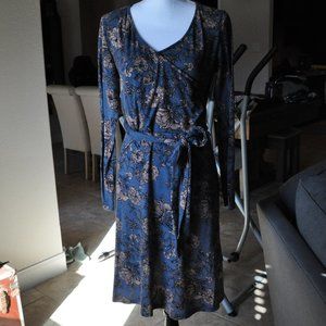 Blue & Blush Midi Wrap Dress with Long Sleeves